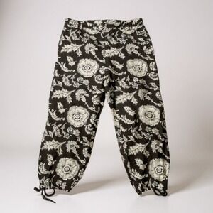 Calligraphe Womens Black Floral Print Drawstring Cropped Pants Size 16